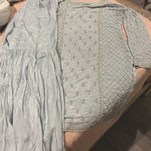 THREE PIECE ICE BLUE SHARARA SUIT